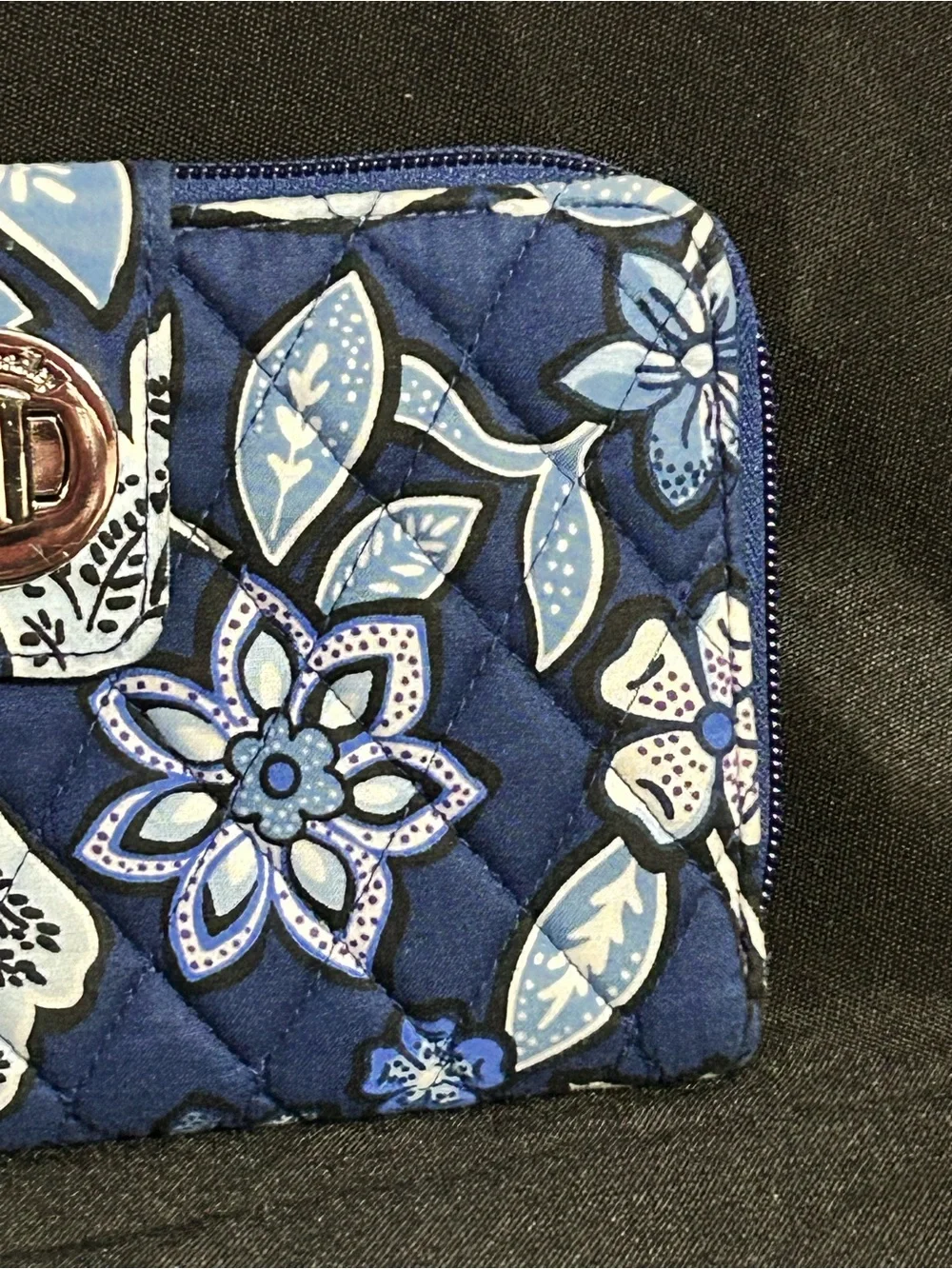Vera Bradley Navy & Light Blue Quilted Floral Zip Wallet